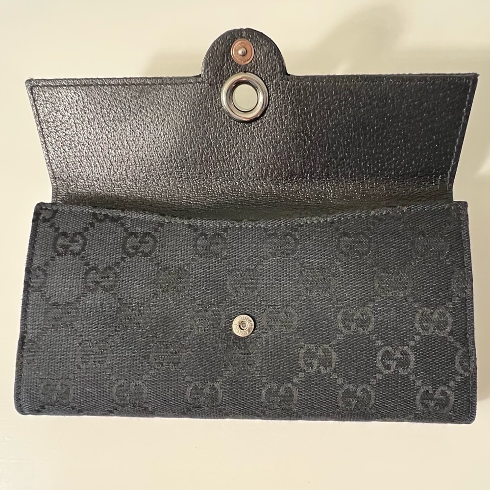 Authentic Gucci Black Eclipse Long Wallet Canvas & Leather *AMAZING CONDITION* - Picture 9 of 16